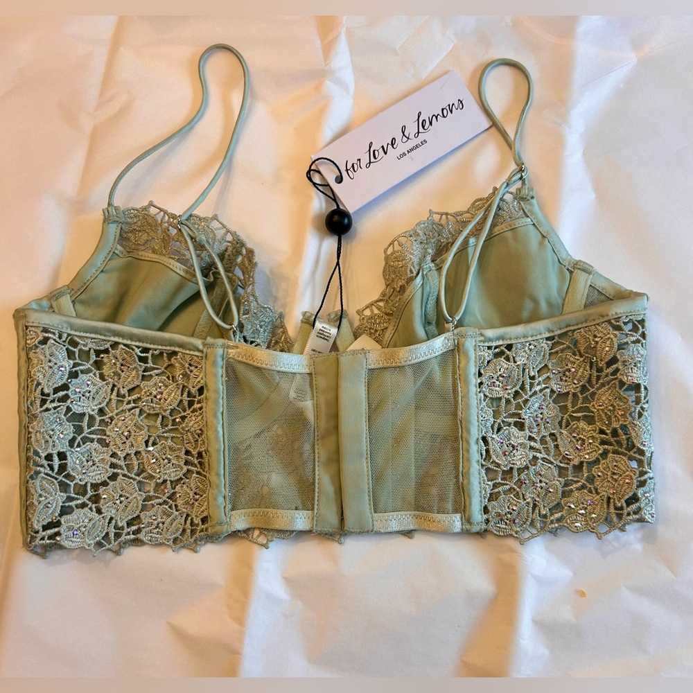 For Love & Lemons Sage Green Lace Underwire Bralette with Sparkle - Picture 2 of 6